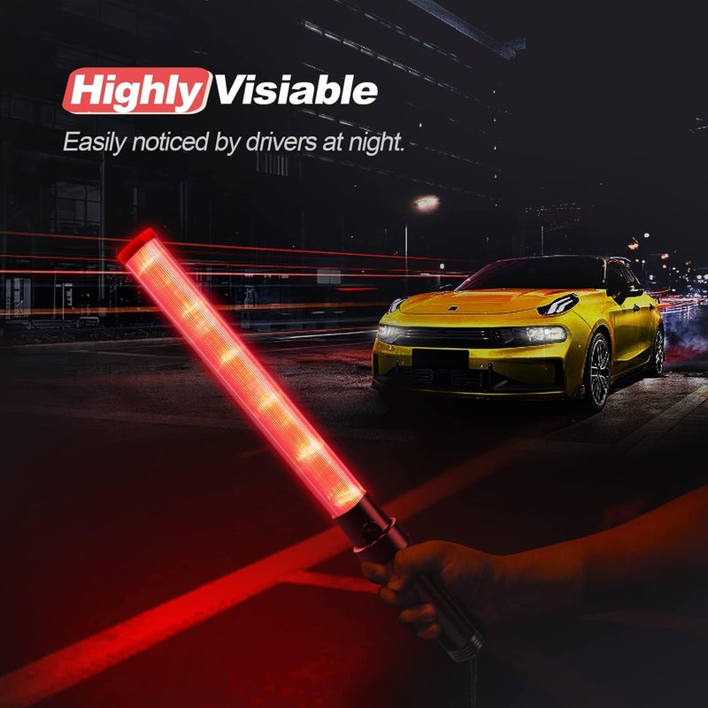 RoadHero 2 Pack Traffic Batons, 21 Inch Led Traffic Control Baton, Night Safety Light Wands with 3 Flashing Modes, Air Marshaling Signal Wand Plus White LED on Tip for Airport, Parking, Car Directing - Image 2